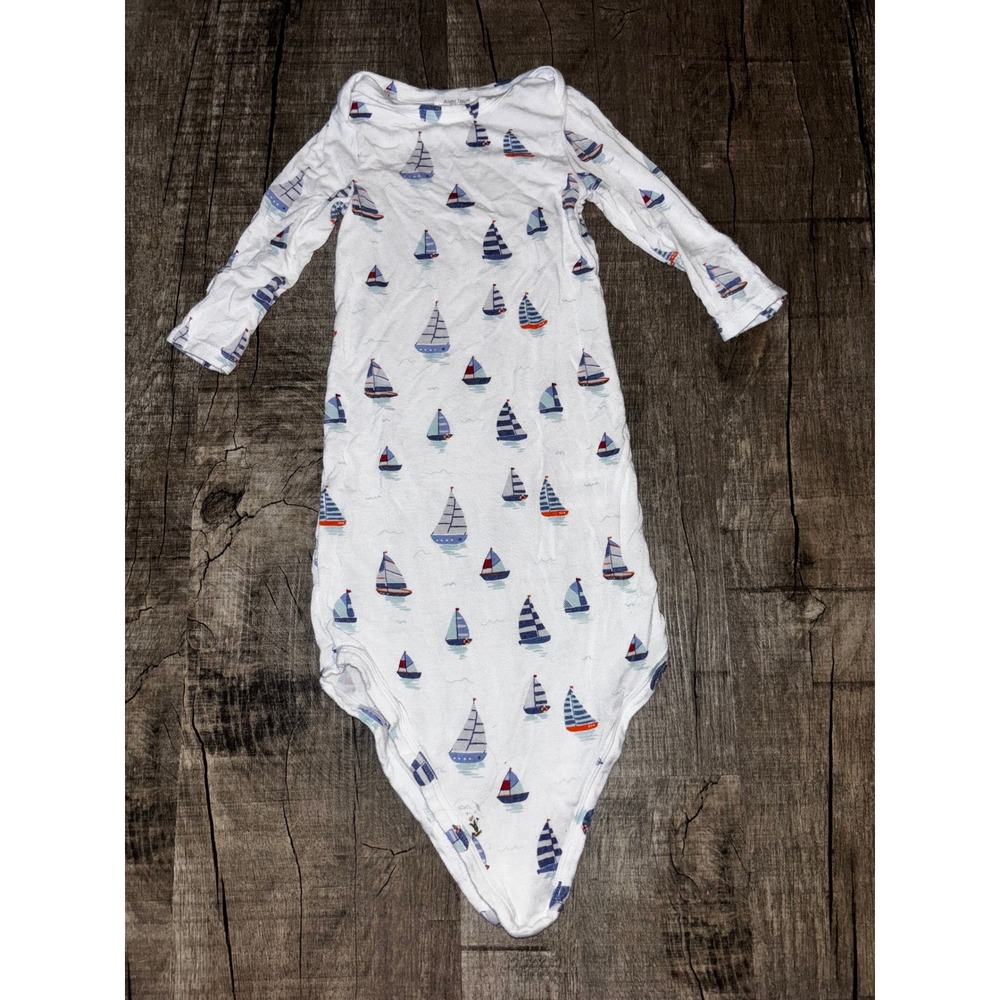 Angel Dear Baby Boy Sailboat Print Bamboo Viscose Gown Sleeper White 0-3M